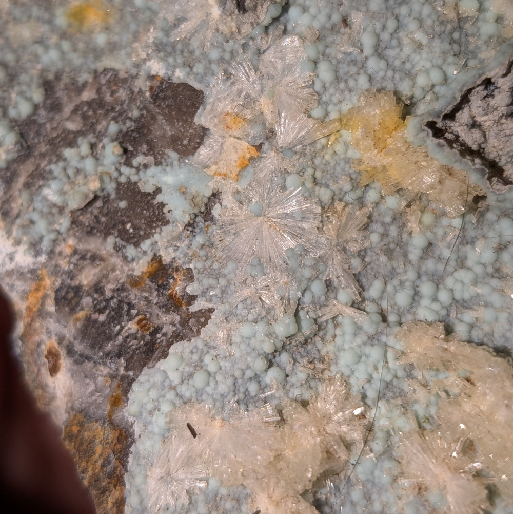 Wavelite with Botryoidal Blue Chalcedony on Phosphate Matrix